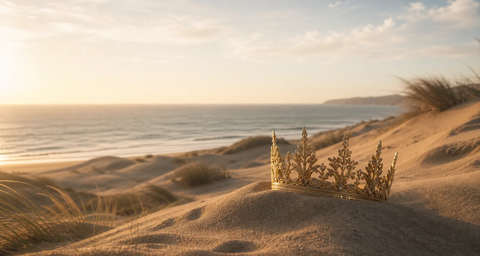 Corona dorada sobre dunas de Concón frente al mar